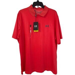 NWT Large Men’s Under Armour, Loose Cut The Performance Polo UPF 40 Coral Shirt